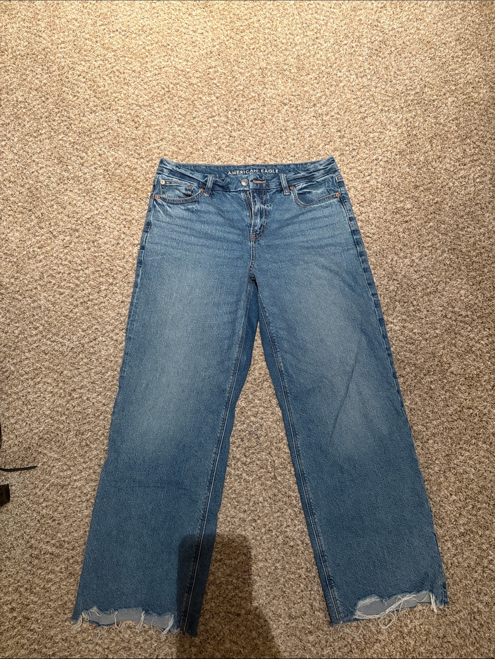 American Eagle Outfitters Light Blue Wide-Leg Raw Hem Jeans